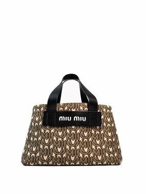 Miu Miu Beige and Black Jacquard Tote with Logo Patch